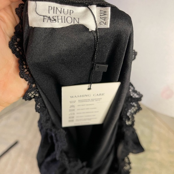 NWT Pinup 24W Off The Shoulder Lace Cocktail Short Dress Bell Sleeve Black - Picture 9 of 15